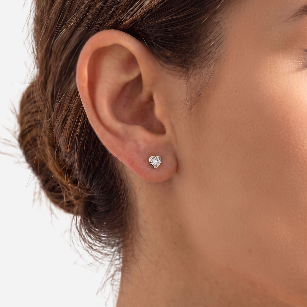 Solitaire Heart Studs